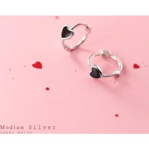 Modian New Fashion 925 Sterling Silver Black Love Hearts Classic Hoop Earring for Women Korea Style Fine Jewelry Accessories