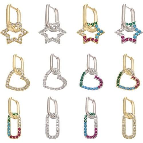 2020 NEW 1 piece CZ crystal small hoop earrings gold/silver color heart Rounded Rectangle women earrings wholesale