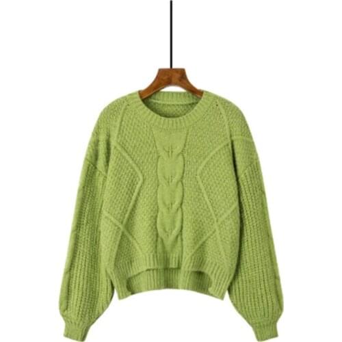 Womens Sweater Retro Twisted Pullover Short Round Neck Loose Casual Fashion Warm Womens Sweater 2021 Winter New