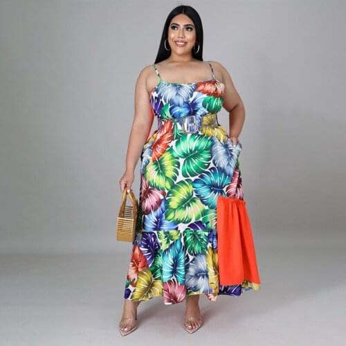 Plus Size Women Clothing Dress Summer 2021 Patchwork Flower Print Dress Tank Slip Max Dresses for Women Wholesale Dropshiping