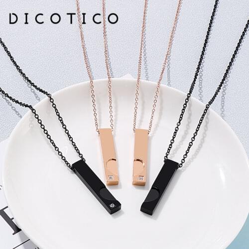 Square Couple Pendant Chain Women Necklace Rhinestone Stainless Steel Mujer Collar Choker Women Wedding Jewelry Wholesale Items