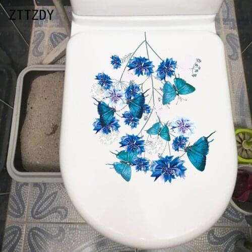 ZTTZDY 19.4×23.4CM Blue Butterfly Flower Branch Kids Room Wall Stickers Creative Toilet WC Decoration T2-1276