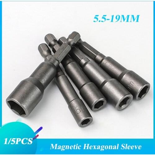 1/5PCS 5-19mm Hexagon Nut Driver Drill Bit Socket Screwdriver Wrench Set Drill Bit Adapter for Electric Screwdriver Handle Tool
