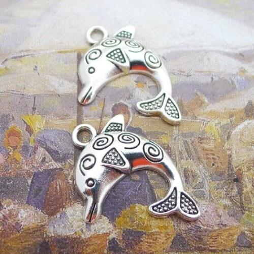 10 pieces/lot 31*22mm Sea Jumping dolphin charm Necklace pendant earring bracelet key chain Antique silver color metal jewelry