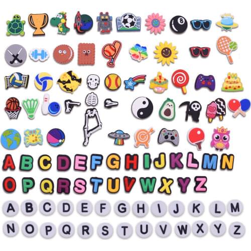 100PCS Mix Cartoon Shoes Charms Letter Icon PVC Animal Hole Slipper Decoration Croc Jibizt Sport Accessories Kids Party Gifts