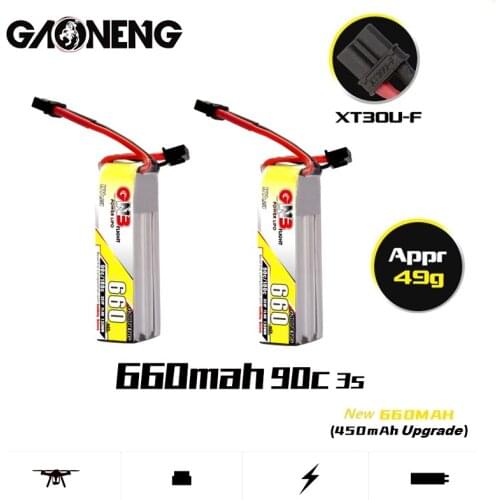 2Pcs GNB 660mAh 3S 11.4V Max 180C HV Lipo Rechargeable Battery With XT30U-F Plug for FPV Racing Drone 4 Axis UAV RC Drone