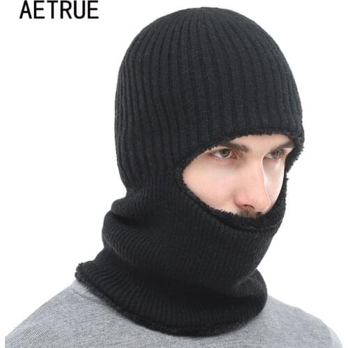 AETRUE Winter Hat Knitted Hat Men Women Mask Scarf Skullies Beanies Hats For Men Warm Balaclava Soft Fur Wool Bonnet Cap Hats