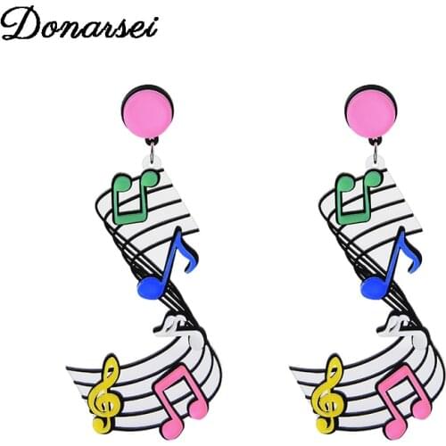Donarsei Creative Notes Acrylic Earrings For Women Acetate Colorful Music Spectrum Stave Drop Dangle Earrings Party