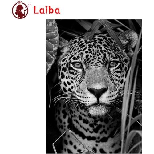 Diamond Mosaic Black and white animal leopard portrait art round drill Cross Stitch Diamond Painting Full Square Decor For Home