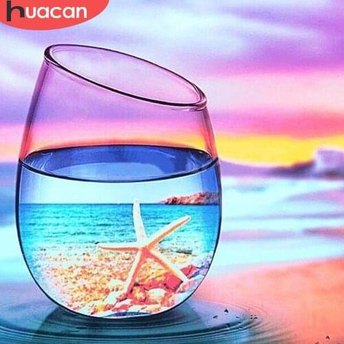 HUACAN Diamond Embroidery Landscape Home Decoration Cup DIY Diamond Painting Beach Full Square Starfish Picture Of Rhinestone