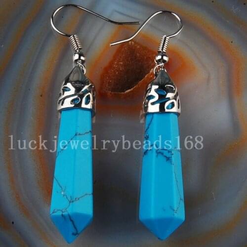 Free Shipping Women Fashion Jewelry Plated- Wrapped Turquosie Pendulum Earrings Pair C2653