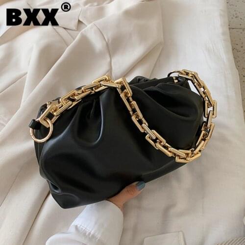 [BXX] Gold Chain Shoulder Bags For Women 2021 Luxury Cloud Bag Female Crossbody Messenger Handbags Lady Party Clutch HM112