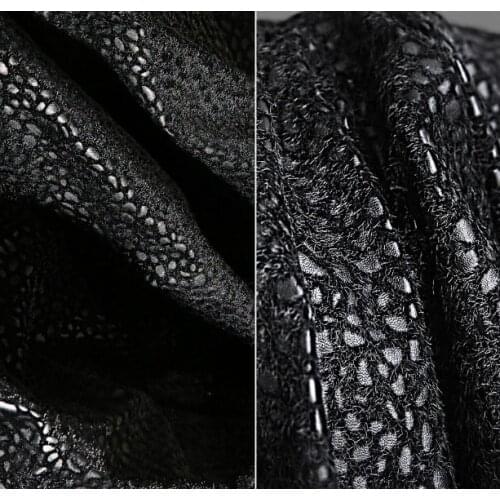 Black bumpy leopard dot leather three-dimensional texture cloth windbreaker designer fabric