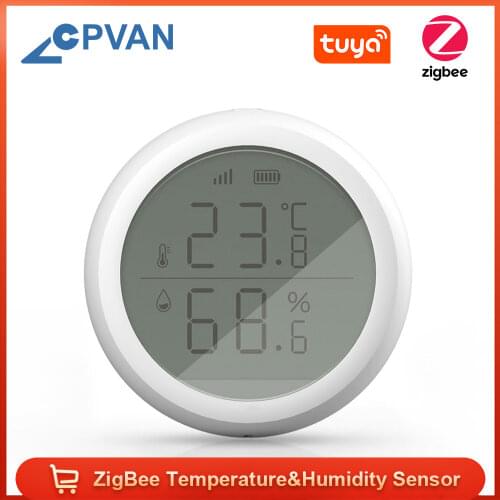 CPVAN ZigBee Smart Home Temperature And Humidity Sensor With LCD Screen Home Automation Security Alarm Works With Zigbee Hub