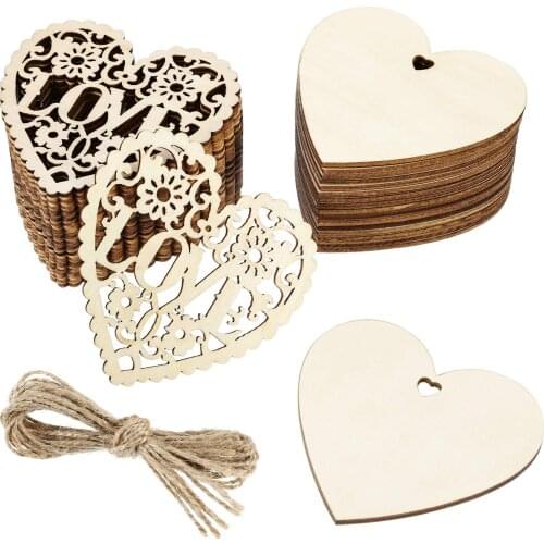 10pcs Heart Shaped Wooden Hanging Ornament Hearts Craft for Wedding Valentines Day Gift DIY Wood Craft