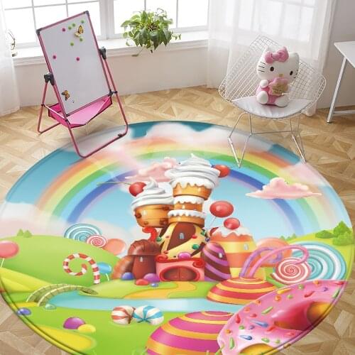 Hot Sale Childrens Rug Round Flannel Non-slip Educational Carpet Castle Dessert Castle Rainbow Childrens Decorative Carpet