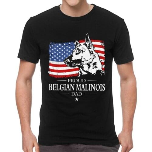 Proud Belgian Malinois Dad American Flag Patriotic T Shirt Men Short Sleeve Cotton T-shirt Shepherd Dog Tee Tops Tshirt Gift