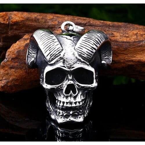 Goth Satan Skull Necklace Pendant Stainless Steel Mens Punk Street Style Satan Sheep Head Pendant Jewelry Goth Accessories