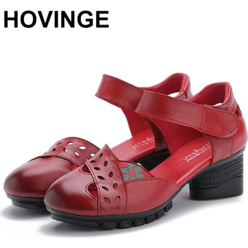 HOVINGE 2020 Hot Selling Women Summer Casual Fashion Hollow Out Breathable Sandals Outdoor Thick Heels Shoes New Arrival