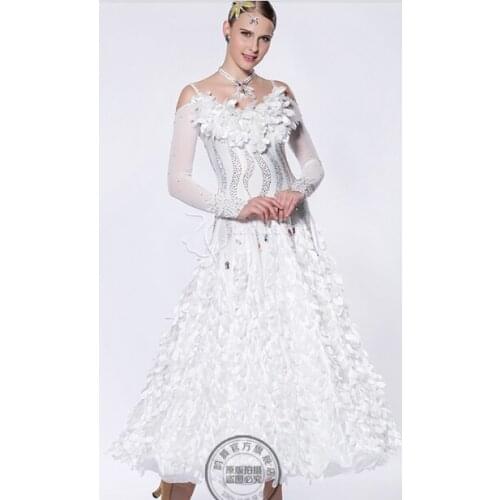 Customize white standard Waltz tango Fox trot ballroom Quick step dress competition woman lady girl