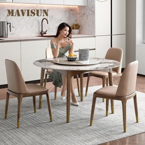 Indoor Furniture For Dining Room Large Round Luxury Wooden Steel Center Table Combination Of Family Dining Table And Chairs