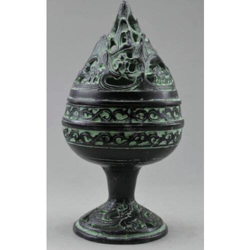 Collectible Decorated Old Handwork Bronze Carved Totem Flower Incense Burner