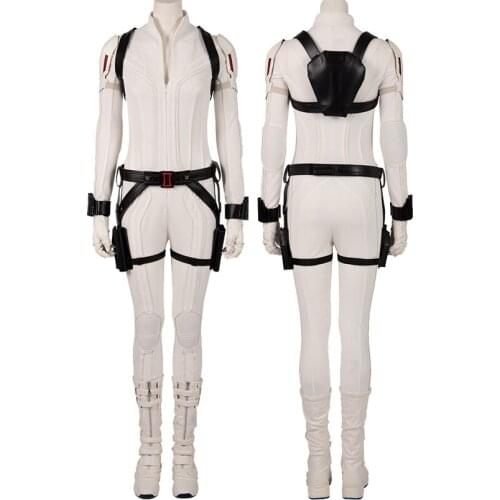 Superheroine Widow Cosplay Costume Natasha White Battle Uniform Halloween Carnival Bodysuit Full Props Sets With Boots