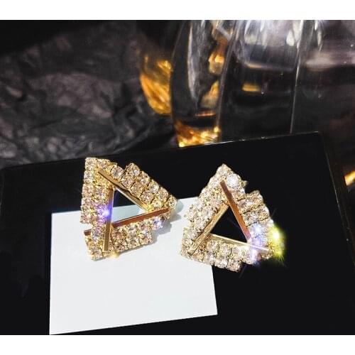 Fashion Triangle Geometric Rhinestone Stud Earrings Gifts For Married Friends
