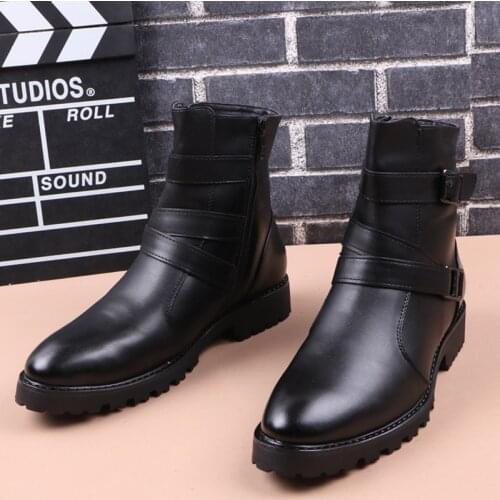 Mens fashion party banquet cowboy boots natural leather shoes platform warm cotton winter snow boot ankle botas masculina zapato