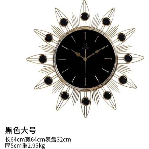 Nordic Large Luxurt Wall Clocks Gold Black European Living Room Wall Watch Creative Sunflower Metal Klok Home Decoration AB50ZB