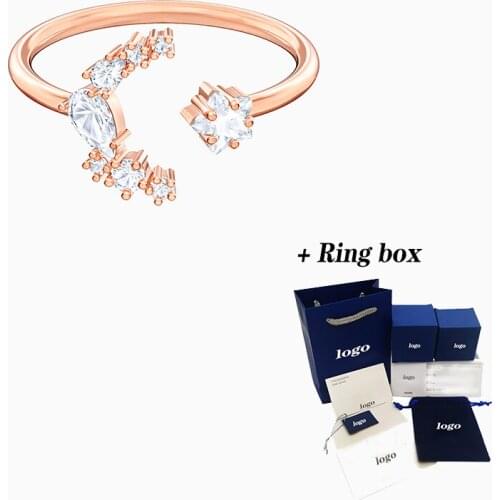 New Swa Ring Fashion New Moonsun Open Ring Rose Gold Magic Moon Star Crystal Ladies Engagement Ring Jewelry Gift