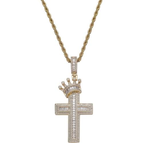 Iced Out Prong Setting Bling Bling Zircon Necklace Brass CZ Pendants Men Hip Hop Jewelry CN395