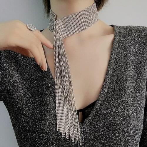 Exaggerated Punk Sexy Chokers Tassel Simple Crystal Rhinestone Choker Necklace For Women Statement Luxury Collares Jewelry