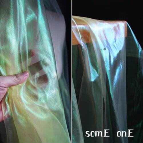 Iridescent Organza Tulle Fabric Yellow Laser Gradient Color DIY Decor Perspective Skirt Wedding Dress Designer Fabric