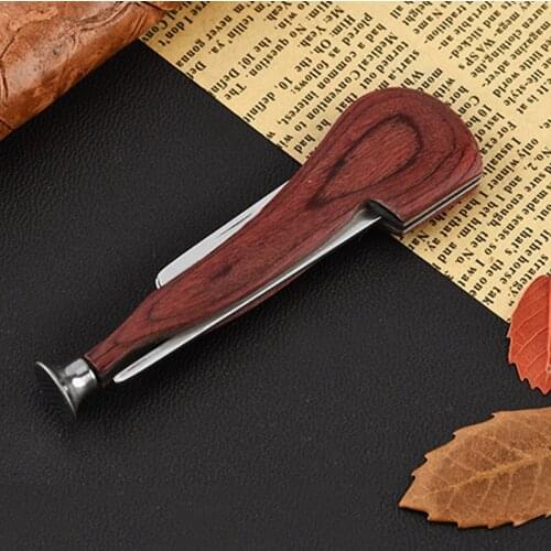 3in1 Red Wood Stainless Steel Pipe Cleaning Reamers Tamper Tool Portable Smoking Pipe Cleaning Tool Pipe Scraper