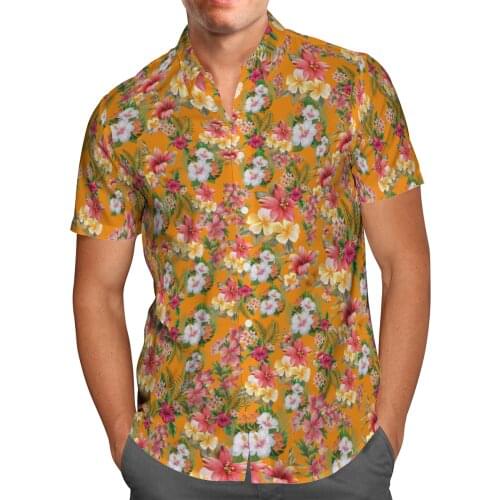 Flower Print Short Sleeve Shirts For Men Loose Cardigan Button Shirt Plus Size Hawaiian Style Summer 2021 Ventilated Shirt-40