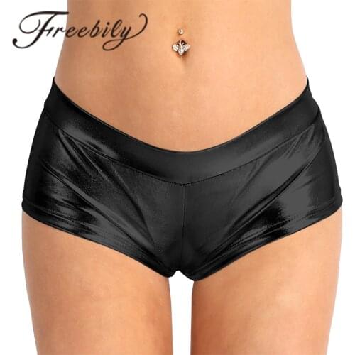 Sexy Fashion Women Shiny Faux Leather Low Waist Good Stretchy Fabric Hot Shorts Pants For Dancing Raves Festivals Costumes
