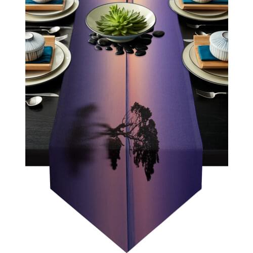 Sunset Tree Water Silhouette Table Runners Modern Home Kitchen Dining Tablecloths Wedding Party Table Decoration Table Runner