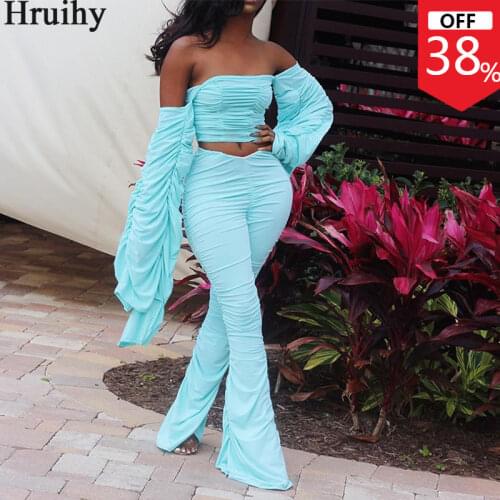 Sexy Fashion 2 Piece Set Women Ruched Slim Long Sleeve Tops&stacked Leggings Women Set Clothing Streetwear Conjuntos De Mujer