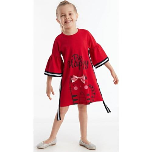 SB Happy Cat Cotton Spring-Summer Casual Fashion Red Cat Printed Girl Dress Girls Clothing