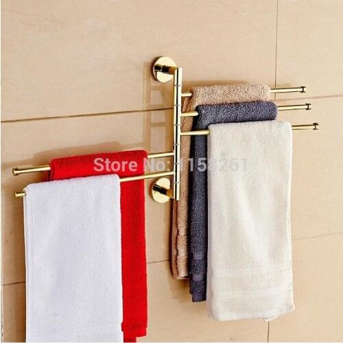 Vidric Towel Racks 5 Movable Rails Brass Golden Rotate Towel Holder Hangers Wall Mount Bathroom Kitchen Accessories Towel Bar O