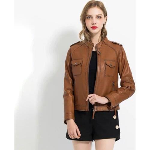 Genuine leather jacket women 2021 spring short style motocycle real natural sheepskin coat slim high quality female overcoat