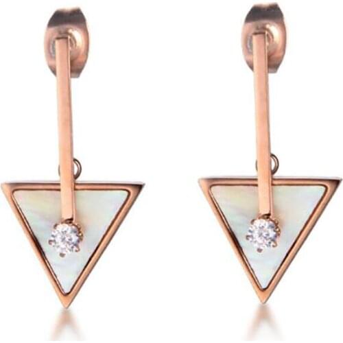 Stainless Steel Geometric Minimalism Triangles Drop Rose Gold Earrings Women Simple Opal Stone Earrings Gift For HIm