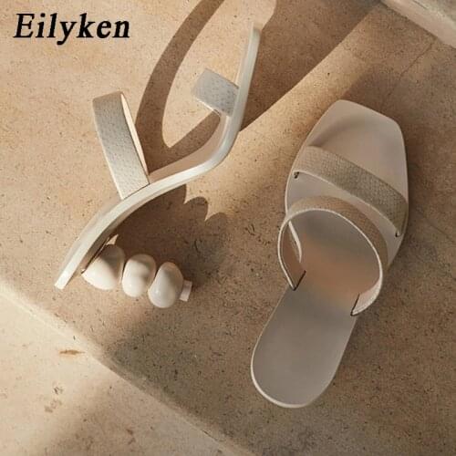 Eilyken Fashion Snake Print Leather Slippers Women Strange Heels Sexy Square Toe Sandals PVC Transparent Jelly Shoes Slides