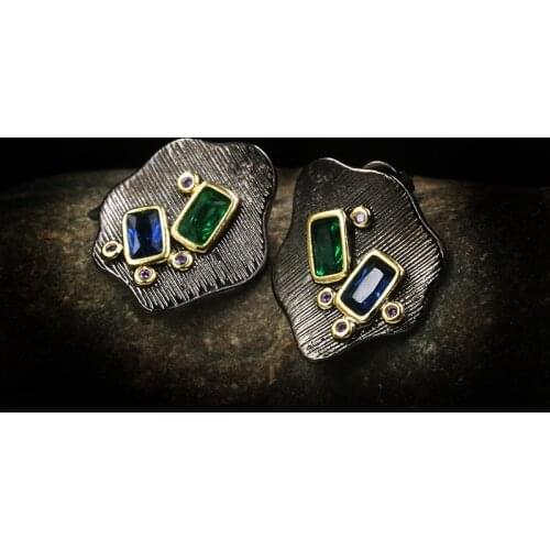 Exquisite and Unique Irregular Geometric Gemstone Earrings Ladies Earrings Simple Retro 925 Silver Jewelry Ladies Luxury Jewelry