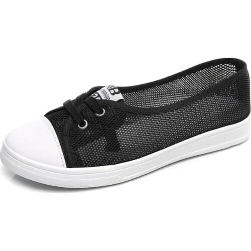 New Summer White Women Flat Shoes Shallow Mouth Mesh Women Sneakers Shoes Breathable Ladies Mesh Flat Casual Shoes