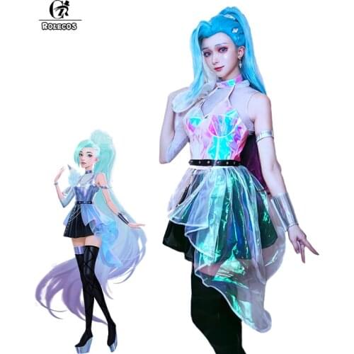 ROLECOS Game LOL KDA Cosplay Costume Seraphine Cosplay Costume Women Sexy KDA All Out Seraphine Comtume Halloween Skirt Full Set