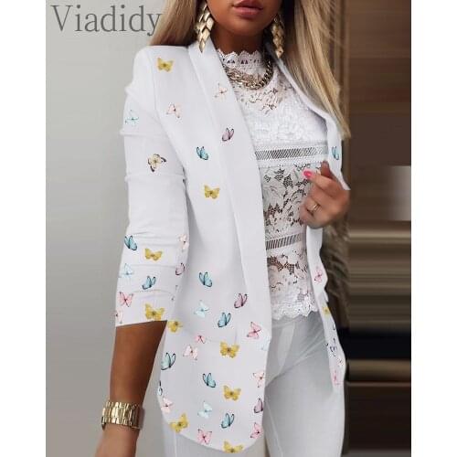 Women Print Long Sleeve Casual Blazer Coat