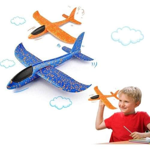 2pcs 13.5" Foam Airplanes for Kids, Plane Toys for Boys Grils Age 3-12 Yrs Gift, Party Favor Aircraft Outdoor (Blue&Orange)