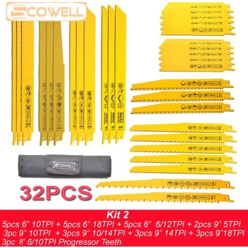 50% OFF 32pcs KIT2 Mixed Bi-metal Reciprocation Saw Blades 6"/8"/9" Sabre Saw Blades for metal and wood Cutting